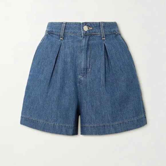 L'AGENCE Pants - L’AGENCE Zahari Pleated Denim Shorts High-Rise Soft Denim Casual Effortless